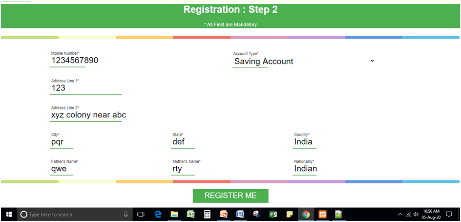 Step 2 Registration page for New User